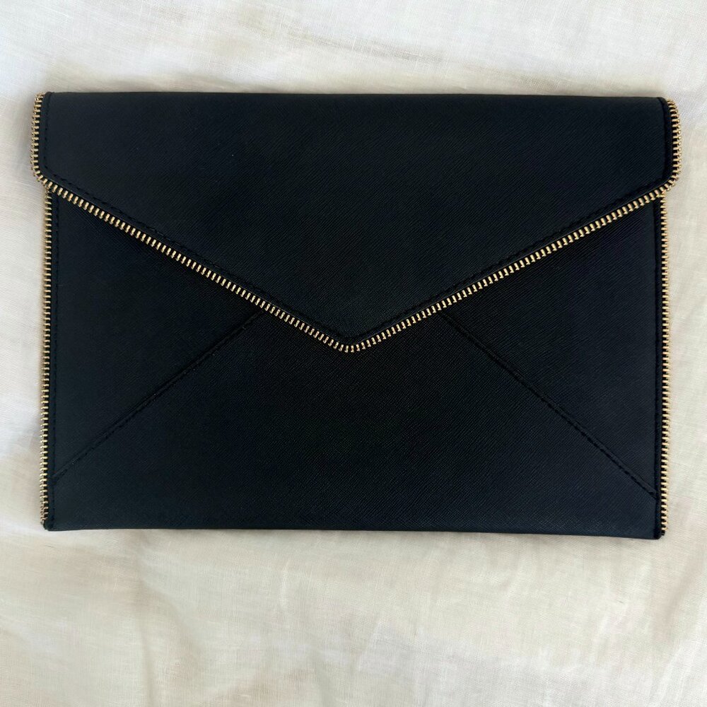 Rebecca Minkoff Black Leather Leo Envelope Clutch